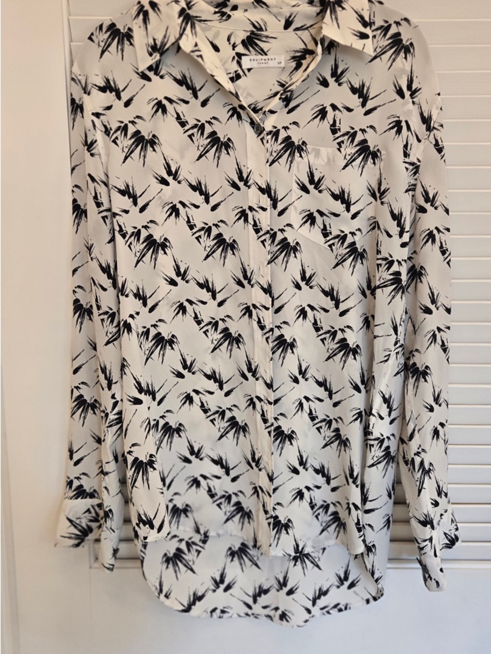 Equipment Cream Blouse with Black Abstract Brushprint size small